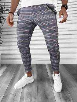 Pantaloni barbati casual regular fit in carouri B7946 F3-5.1
